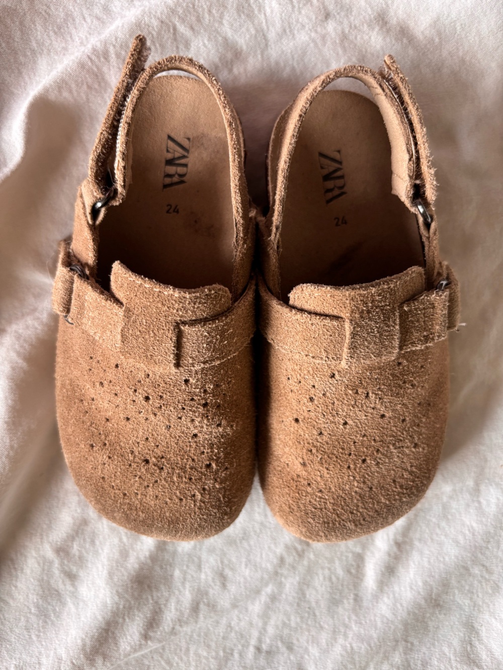 Zara Kids Tan Suede Clogs Slingback Shoes EU 24